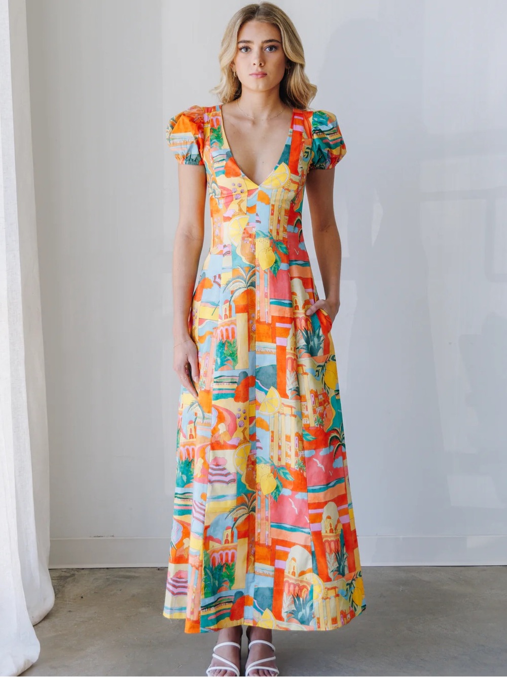 Show Me Your MuMu Coral, Yellow & Green Tropical Patchwork Maxi Dress - Picture 2 of 6